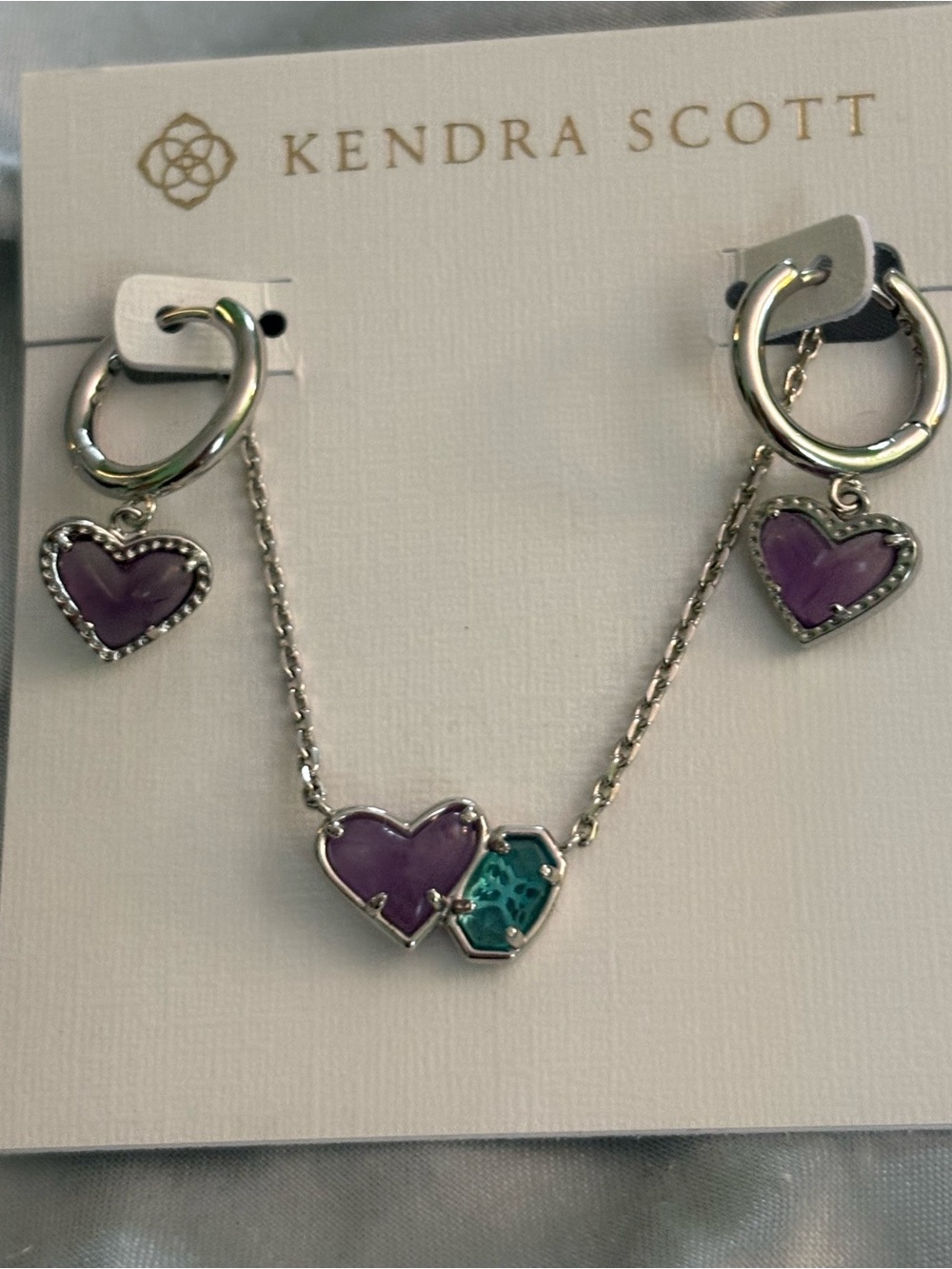 Kendra Scott Amethyst and London Blue Ari Heart Necklace and Huggie Earring Set